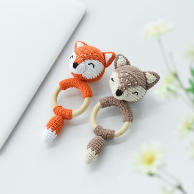 Cute Fox Rattle Crochet Amigurumi Gift Crochet Fox Teething Ring