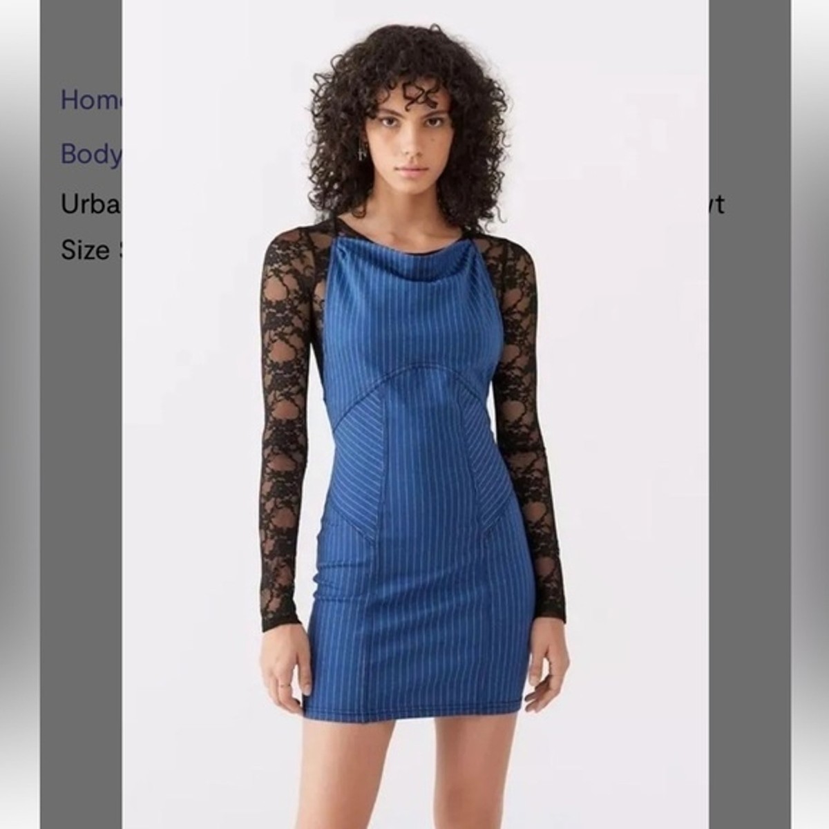 NWT Urban Outfitters Complex High-Neck Mini Dress Navy Striped Size XL
