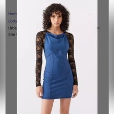NWT Urban Outfitters Complex High-Neck Mini Dress Navy Striped Size XL