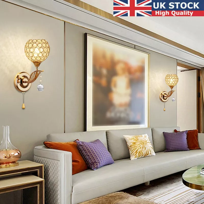 2PCS Iron Crystal Wall Lights Golden Silver Lamp for Living Room Bedroom Decor