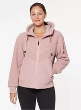 Koolaburra By Ugg Hoodie Cropped Sherpa Fleece Bomber Coat Jacket Pink Sz S