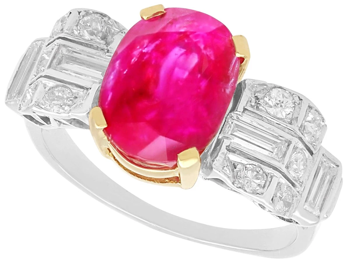 Antique 4.67ct Burmese Ruby and 0.86ct Diamond Platinum Cocktail