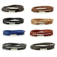 Pulsera de cuero para hombre/dama con cierre de plata de ley 925 - doble envoltura trenzada