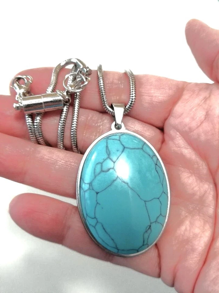 Pulsera Turquesa 6"-7.5" con Colgante, Pendientes y Anillo Todo en Acero Inoxidable Foto 2 de 4