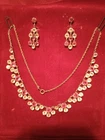 Vintage Costume Jewelry 15" Necklace & Earring Set Pink & Clear Rhinestones