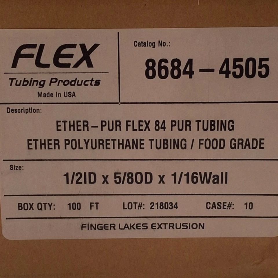 Flex Tubing 8684-4505 Ether Polyurethane Tubing 1/2" ID, 5/8" OD, 100ft Length - Image 2 of 4