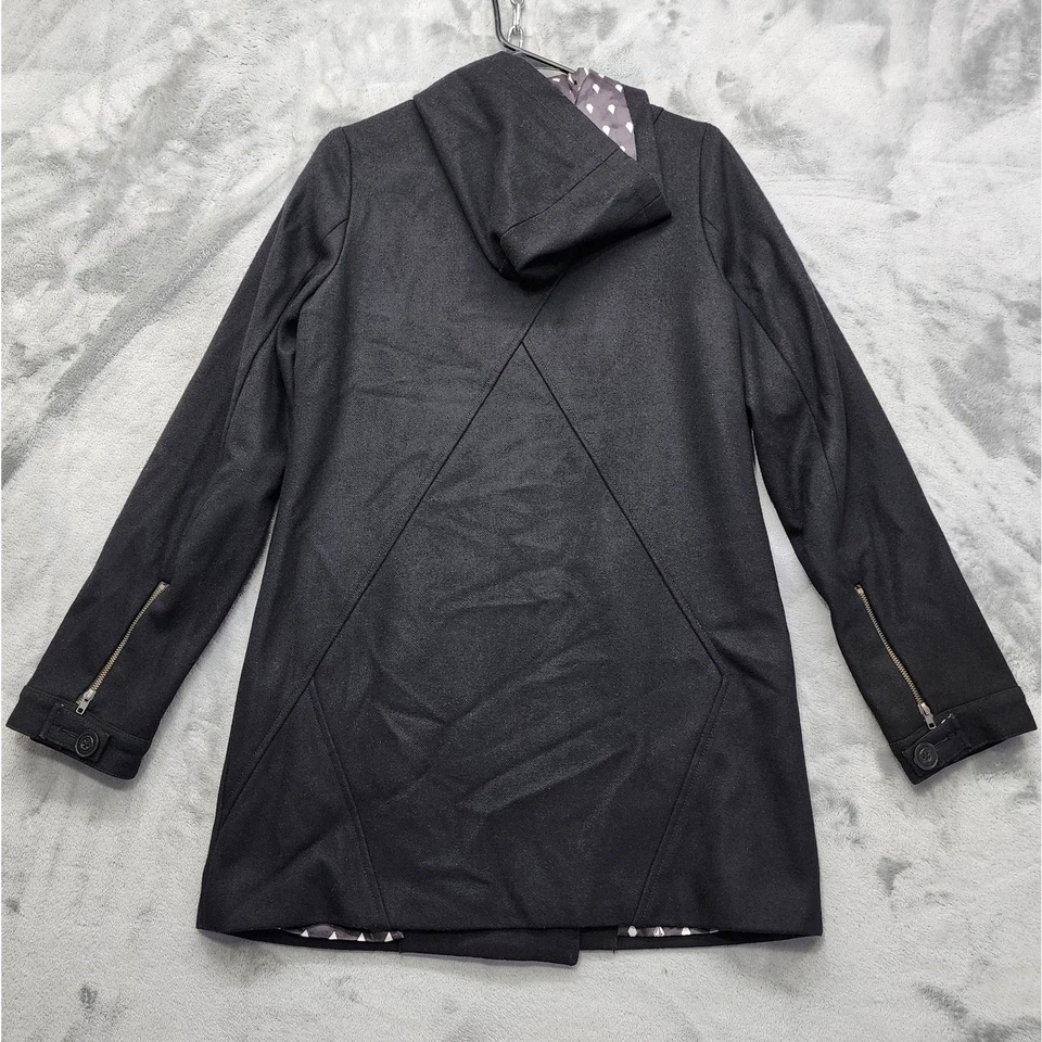 Volcom Coat Womens S Black Wool Blend Northbound Peacoat Hooded Double Breasted - Image 2 of 4