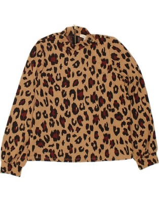 Oasis Damen Langarm Bluse Oberteil UK 14 Mittelbraun Animal Print AI03