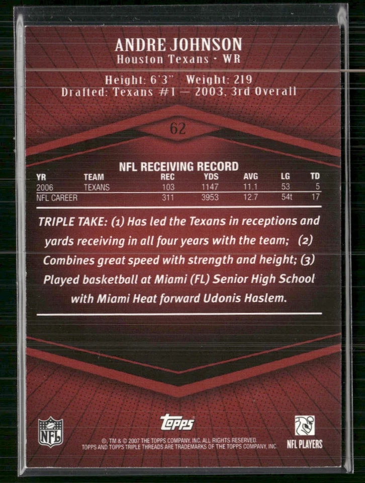 2007 Topps Triple Threads #62 Andre Johnson #/1449 - Image 2 of 2