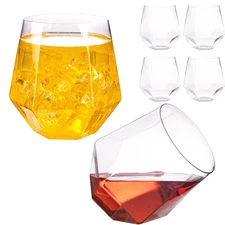 LUODA 32 Pack Clear Plastic Stemless Wine Glasses, 12 Oz Clear Plastic Diamon...