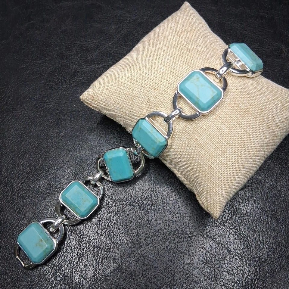 Pulsera RLL RALPH LAUREN Cristal Turquesa Eslabón Tono Plata. 14.689 Foto 2 de 4