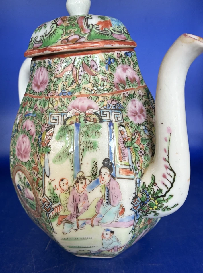 Tetera antigua china con forma octogonal rosa col Foto 3 de 4