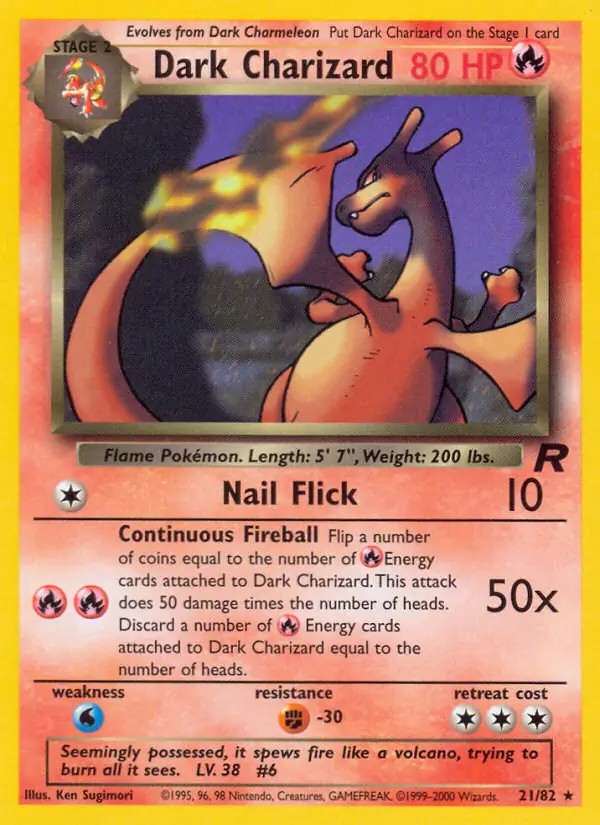 Dark Charizard - 21/82 - Pokemon Team Rocket Unlimited Rare Card WOTC NM