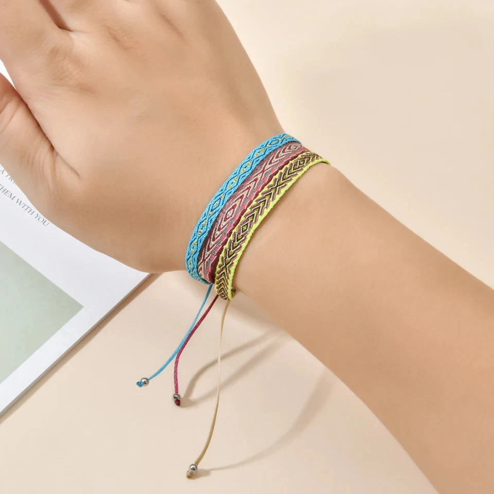 Woven Rope Bracelet Men Adjustable Thread Layered Colorful Textured Jewelry - Image 4 of 4