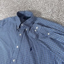 Ralph Lauren Shirt Mens 15.5 34/35 Blue Check Cotton Button Down Pony Yarmouth