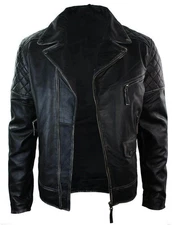 Men's Genuine Real Leather Vintage Motorcycle Distressed Black Biker Jacket N1