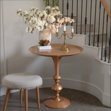 Small Round Gold End Table, 29.3" Height, Vintage Metal Accent