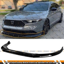 4PC JDM V1 STYLE GLOSS BLACK FRONT BUMPER LIP FOR 11TH GEN 2023-25 HONDA ACCORD