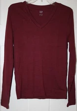 Gap Women's Top Long Sleeved V-Neck Dark Red Size Large