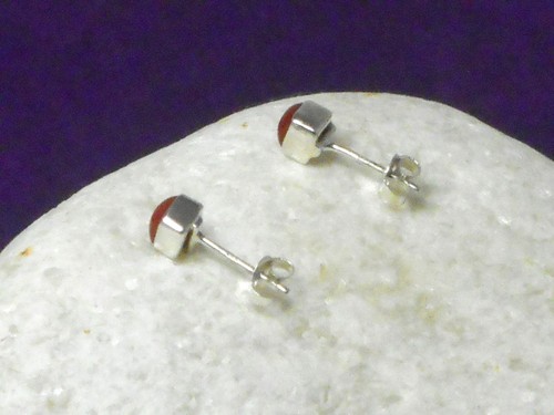 Square CARNELIAN Sterling Silver 925 Gemstone STUD Earrings - 4 mm - Picture 5 of 5