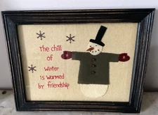 Primitives Designed by Kathy Hand-stitched Framed Snowman - 13" x 10.25" NEW