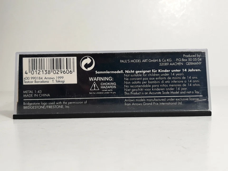 Minichamps 1:43 - Arrows Testcar 1999 - #14 T. Takagi - Lim. Ed. 1500 - Mint - Immagine 4 di 4