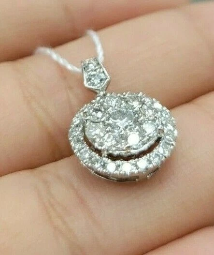 OFERTA! Dije colgante gota halo de diamantes racimo redondo genuino de 1,00 quilates oro de 14 quilates Foto 3 de 4