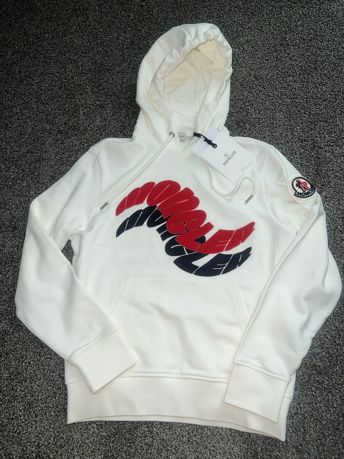 Moncler — Moncler Maglia Hoodie White Stitched Lettering Mens Sz M Brand New