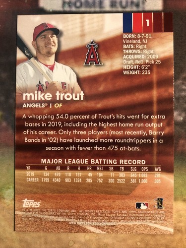 Mike Trout 2018 Topps Gallery Wood #100/2020 Topps Stadium Club Sepia #1 Angels - Picture 12 of 12