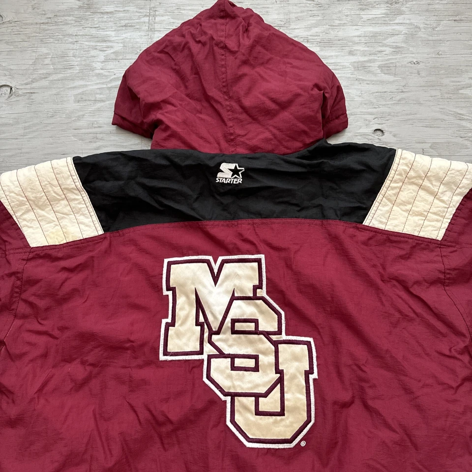 VTG 90s NCAA starter MSU Mississippi State Bulldogs Pullover 1/2 Zip Jacket XL - Image 2 of 4
