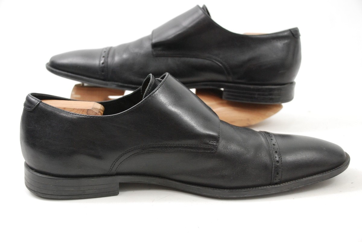 Joseph Abboud Black Leather Double Monkstrap Perforated Cap 
