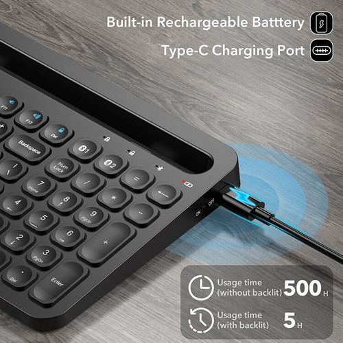Rechargeable Built-in Cradle Wireless Bluetooth Keyboard for Windows iOS Android - Picture 8 of 13