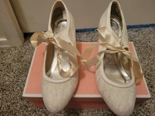 Ivory Lace Wedding Wedding Heels With Ribbon Accent