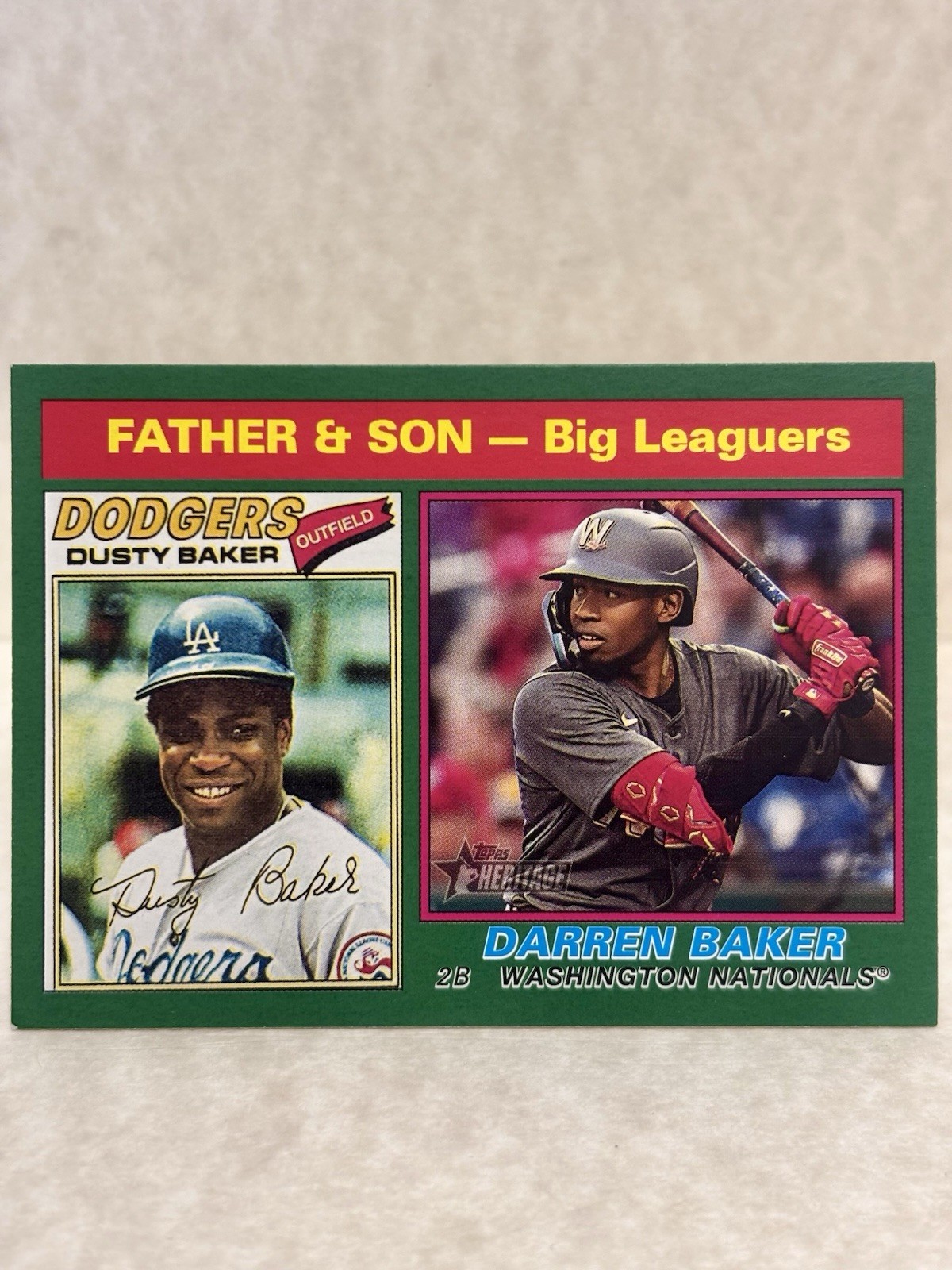Dusty Darren Baker 2025 Topps Heritage Father & Son Dark Green Border #70 Insert