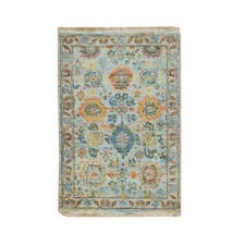 2'x3' Light Blue Sultanabad Reimagined Hand Knotted Pure Wool Mat Rug 75819