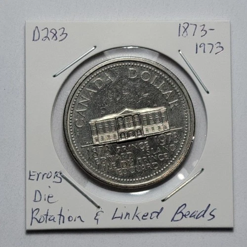 ERRORS 1973 PEI One Dollar Rotated Die & Linked Beads CANADA (Nickel)  D283