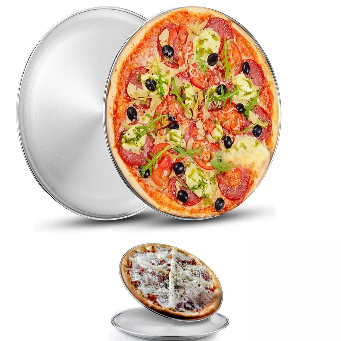 2 Pack 13.5 Inch Stainless Steel Pizza Pan Round Baking Sheet Plate for Cake Pie
