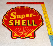 VINTAGE SUPER SHELL ⛽️ GASOLINE 11 3/4" PORCELAIN METAL SERVICE STATION OIL SIGN