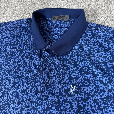 G FORE Polo Shirt Mens Large Blue Floral Daisy Print Short Sleeve Performance