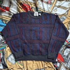 Vintage Sears Roebuck acrylic wool sweater XL Italy blue paisley pattern