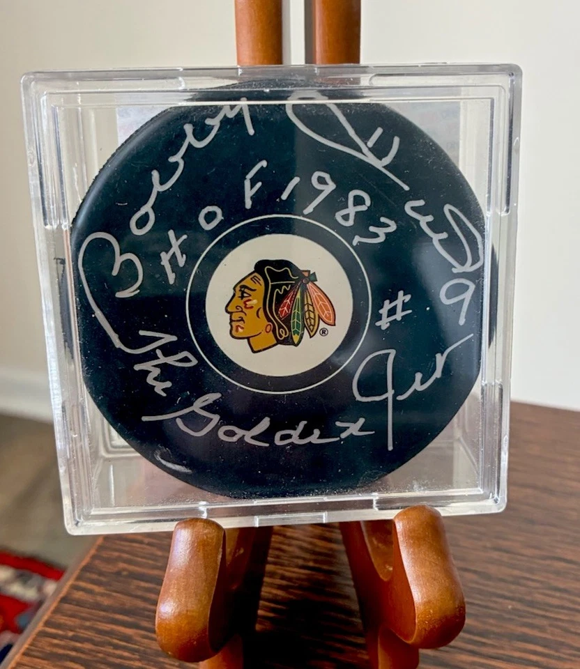 Disco de hockey automático firmado por Bobby Hull PSA “golden Jet” “HOF 1983” inscripciones RARO Foto 3 de 4