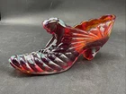 Vtg Fenton Amber Iridescent Pink Hand Painted Art Glass Slipper Shoe Signed