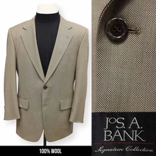 JOS A BANK mens brown tan NAILHEAD 100% WOOL sport coat suit jacket blazer 40 R
