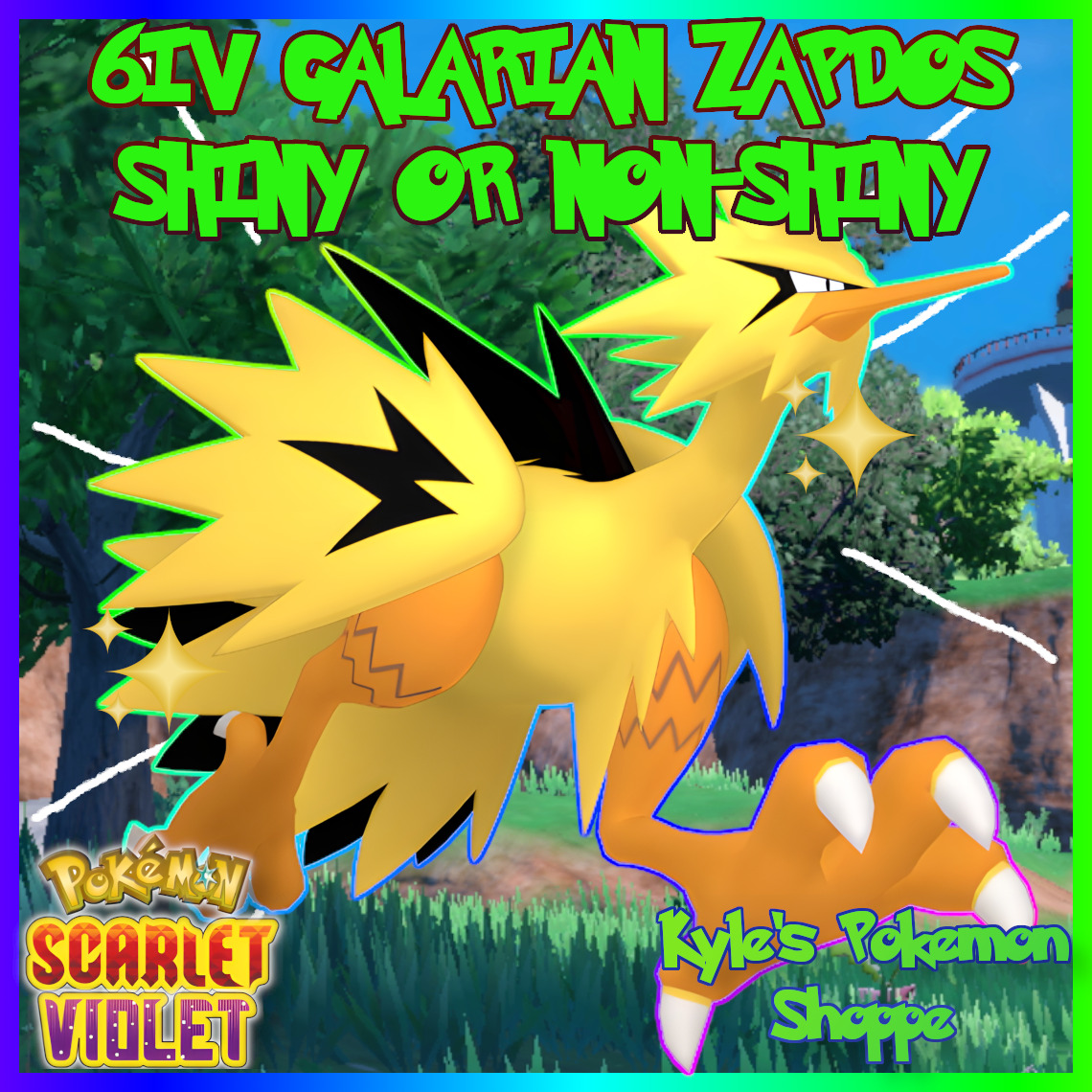 Pokemon Scarlet and Violet Shiny Galarian Zapdos 6IV-EV Trained