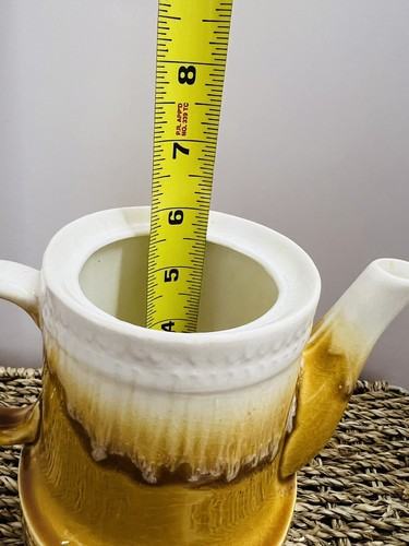 Collectible 6” VTG Amber~ White Ceramic Drip Glaze Teapot Made In Japan 1960's. - Picture 7 of 8