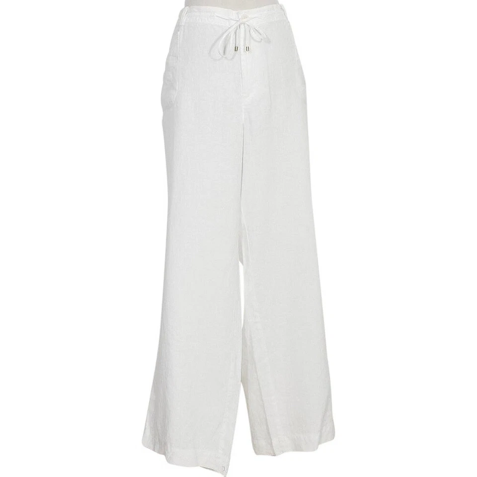 RALPH LAUREN White Linen Drawstring Wide Leg Pants 20W