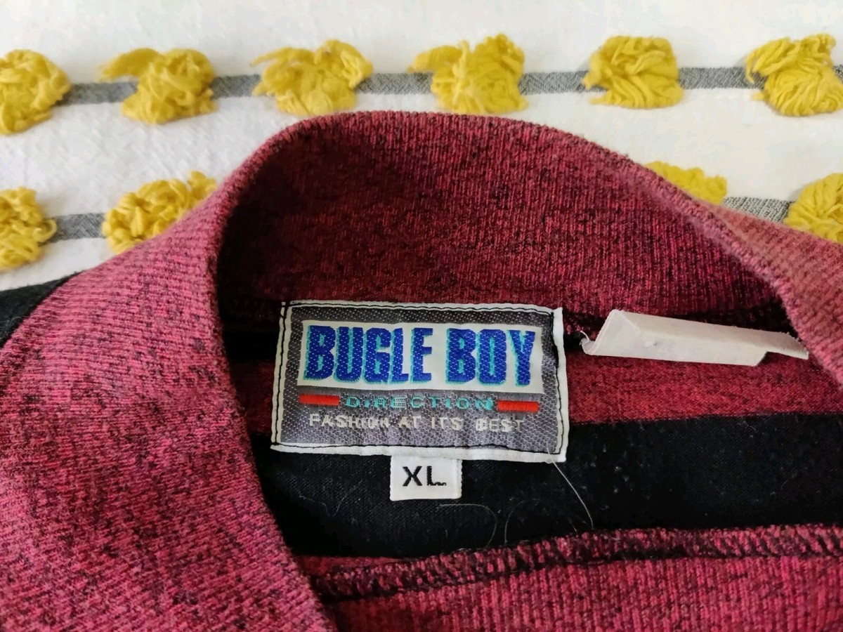 Vintage Bugle Boy Shirt T Shirt XLarge Striped 90s Red Black