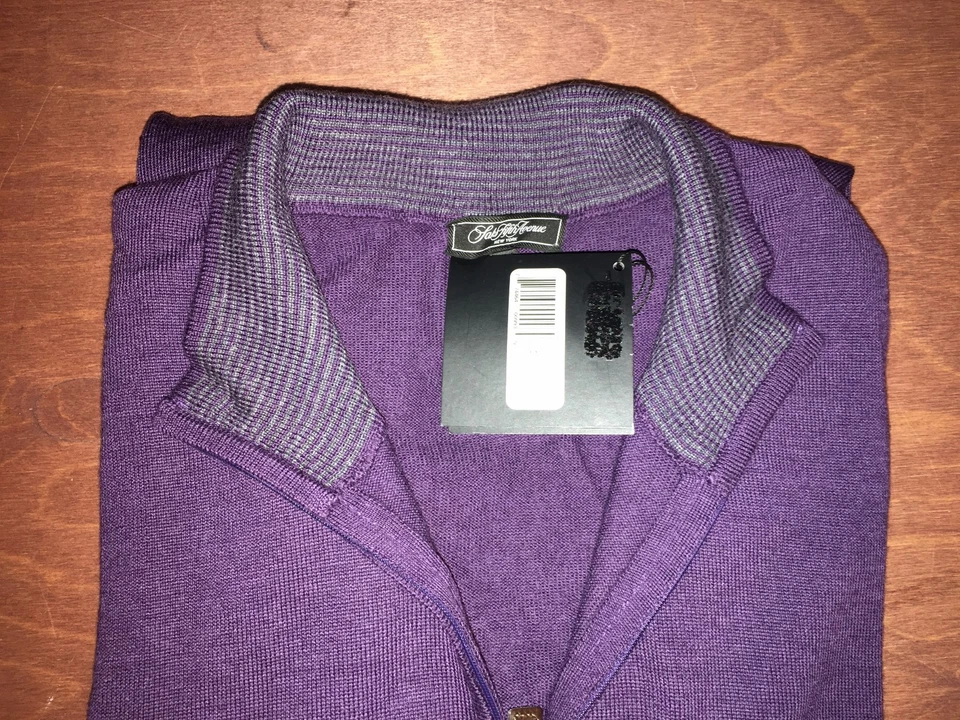 SAKS FIFTH AVENUE Wool  Men's 1/2 Zip Mock Neck Sweater Grape Vine XXL 2XL  New - Image 2 of 4