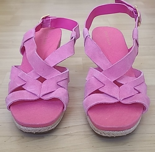 COLE HAAN Crystal Wedge Strappy Pink Suede Sandals, Women Size 7, NEW $150 - Picture 4 of 10