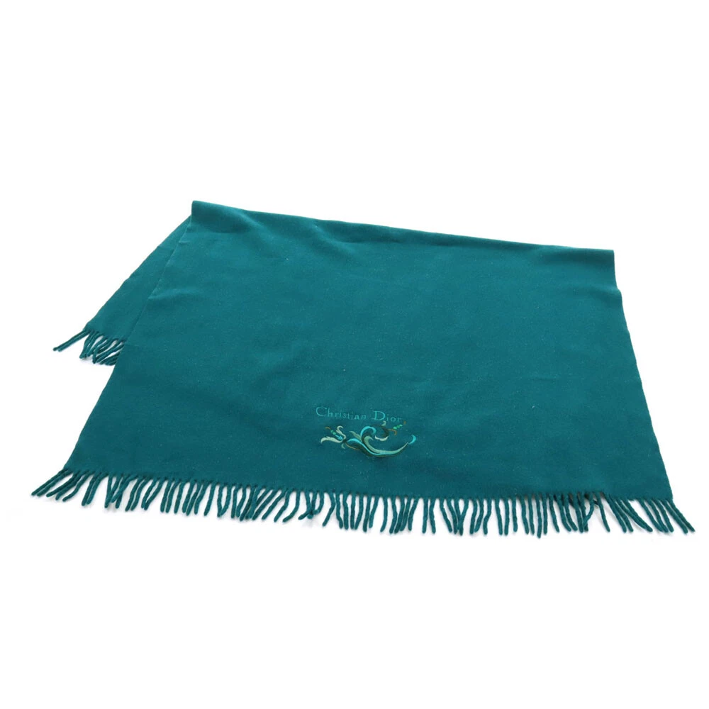 Christian Dior laine couverture agenouillée écharpe vert système franges femme
